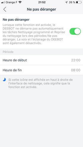 fonction ne pas dérange deebot ozmo 930