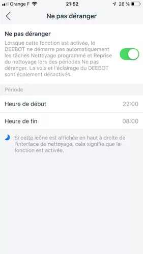 fonction ne pas dérange deebot ozmo 930