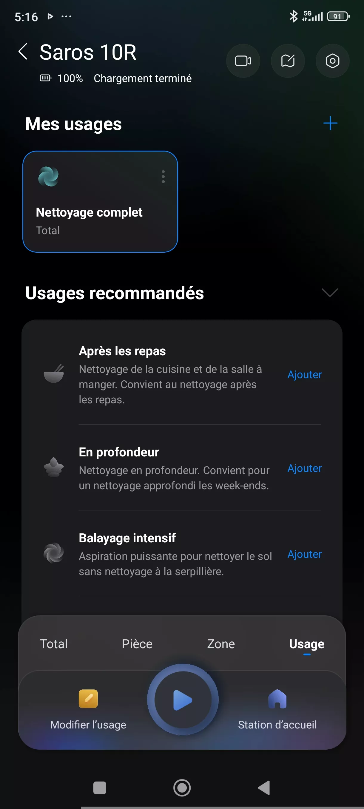 Application Roborock Saros 10R écran principal