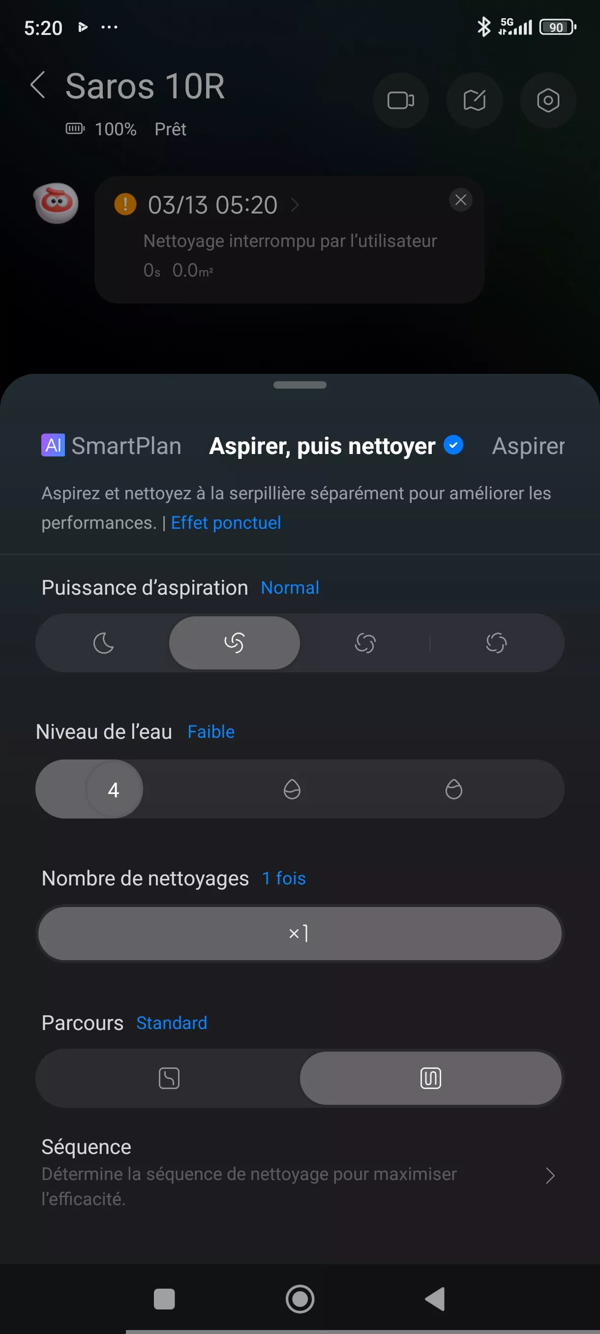 Application Roborock réglages nettoyage