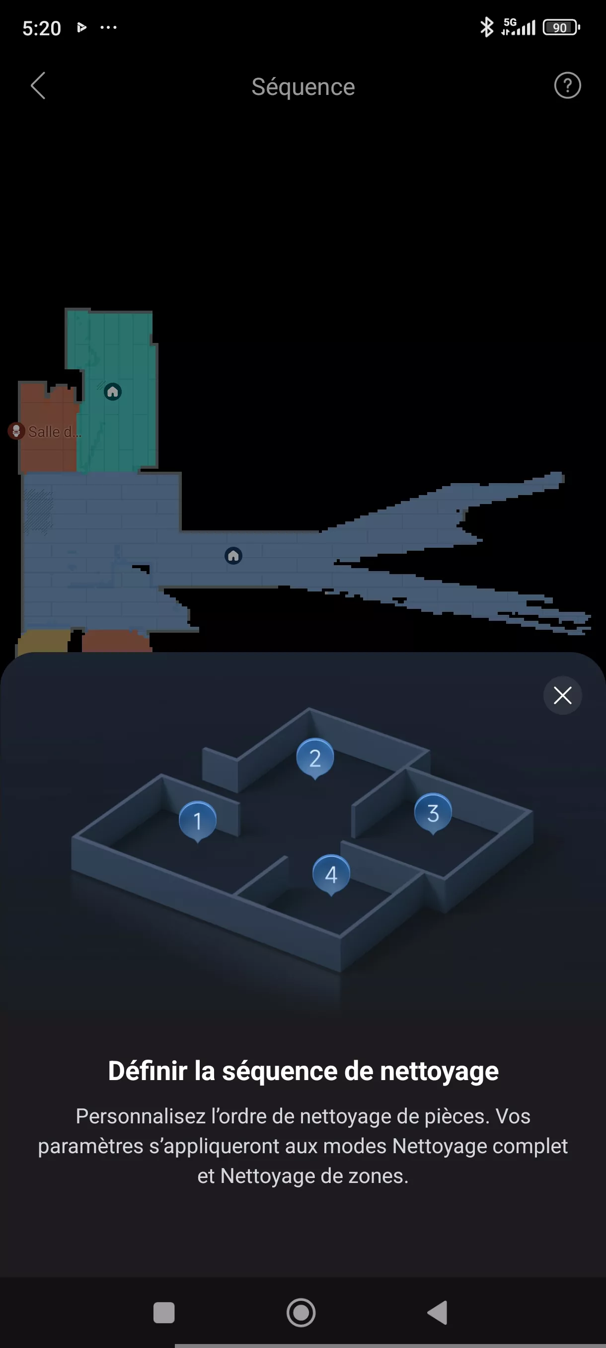 Application Roborock séquence de nettoyage 3D