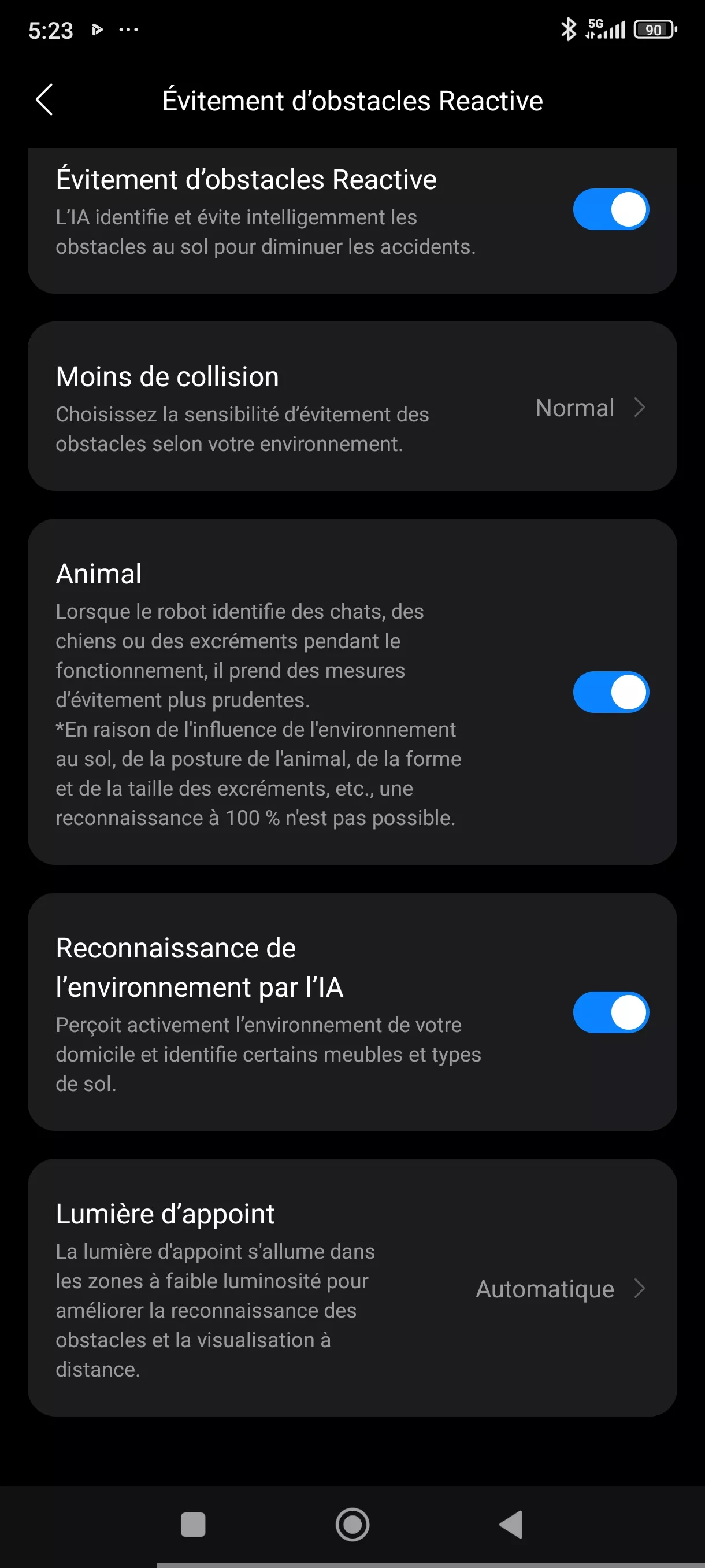 Application Roborock évitement obstacles IA