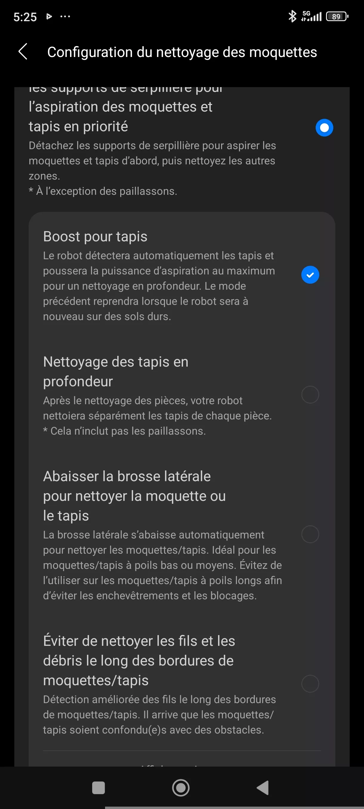 Application Roborock configuration moquettes suite